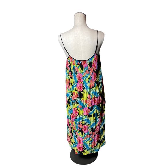 Ann Taylor Loft Tropical Hibiscus Floral Print Accordion Pleat Maxi Dress Small - Picture 2 of 3
